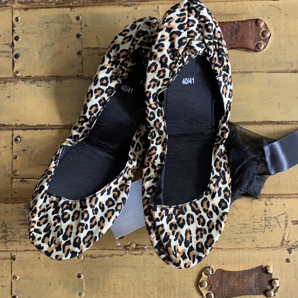 NEW HM H&M LEOPARD PRINT BALLET FLATS WOMENS SIZE 9 10 FOLDABLE FLATS TRAVEL